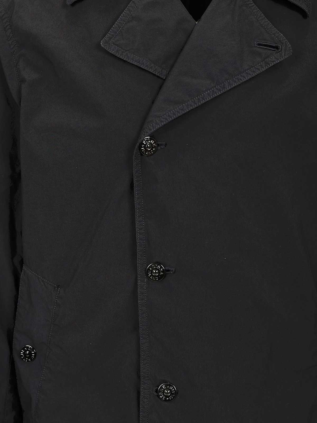 Stone Island Short Nylon Trench Coat Jackets Blue In Black