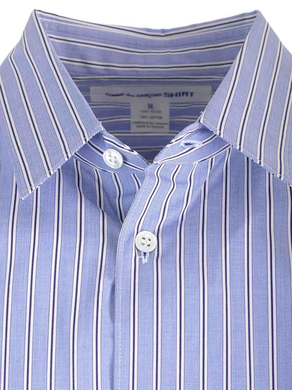 Comme Des Garçons Striped Cotton Shirt In Blue