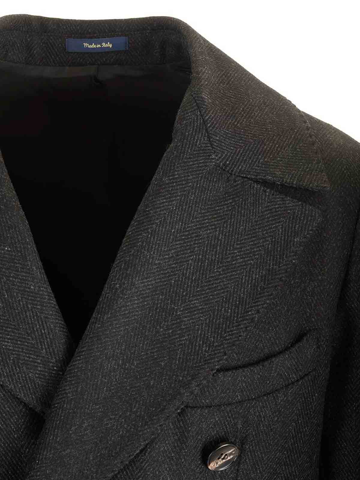 Guarinucci Double-breasted Herringbone Coat Coats Grey In Gray