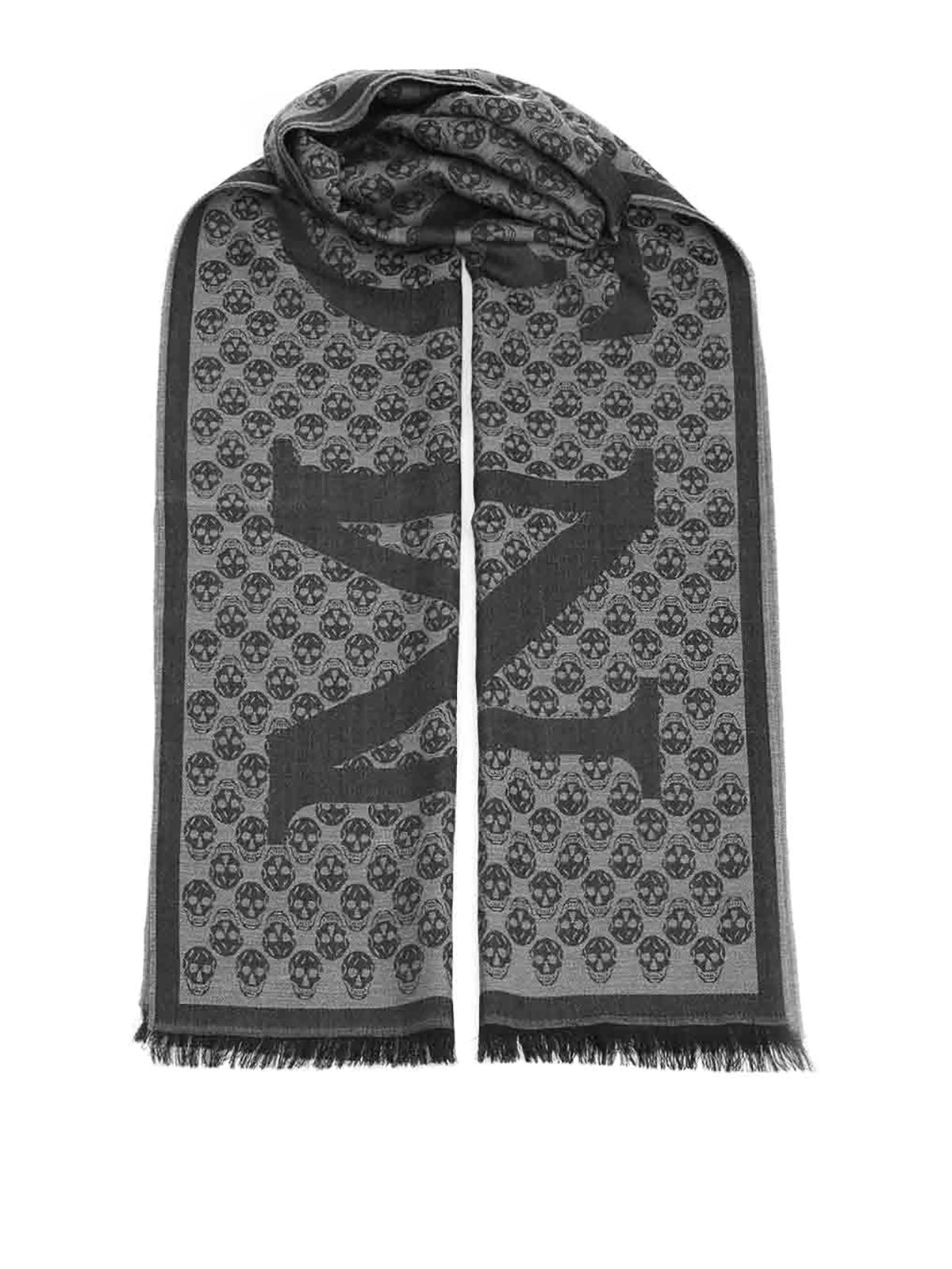 Alexander Mcqueen Scarf Multi Logo Scarves And Foulards Grey In Gray