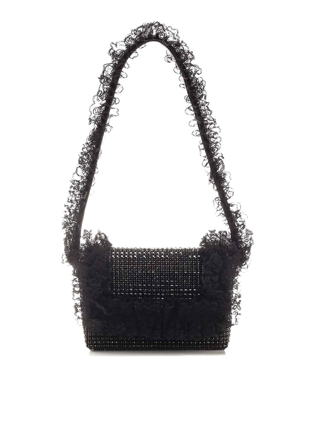 Self-portrait Crystal Lace Shoulder Bag In Black