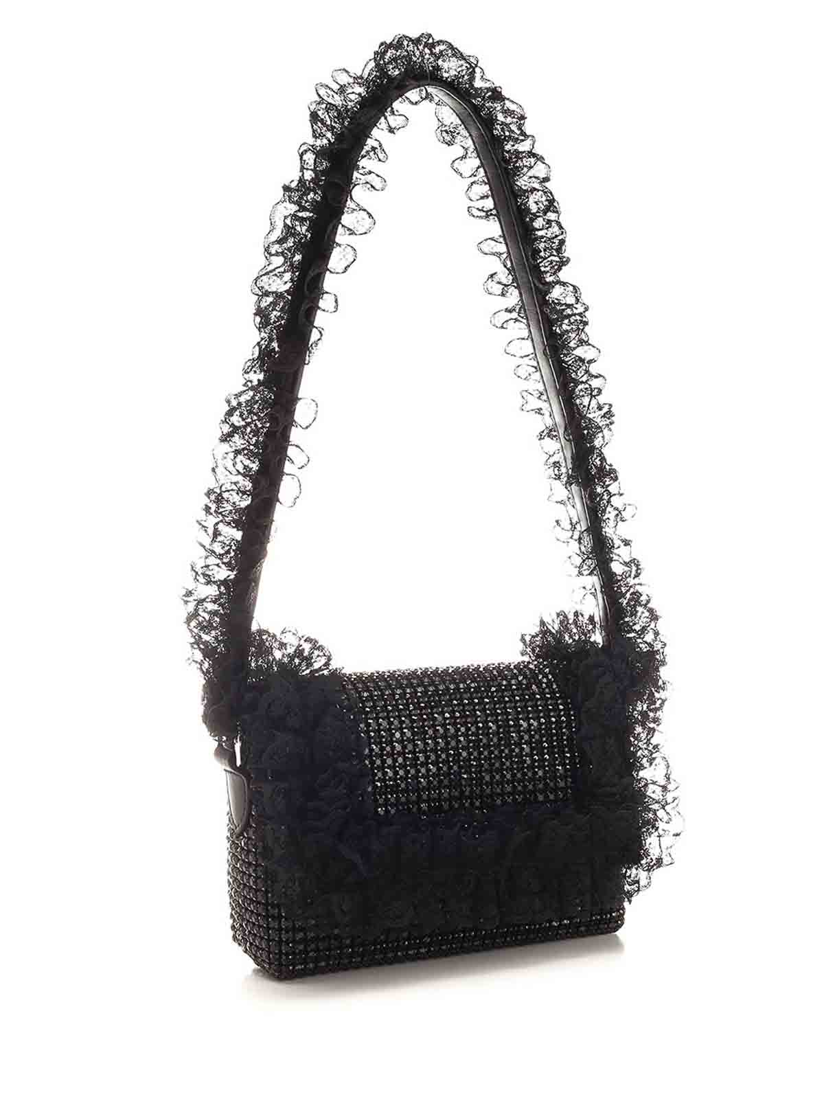 Self-portrait Crystal Lace Shoulder Bag In Black