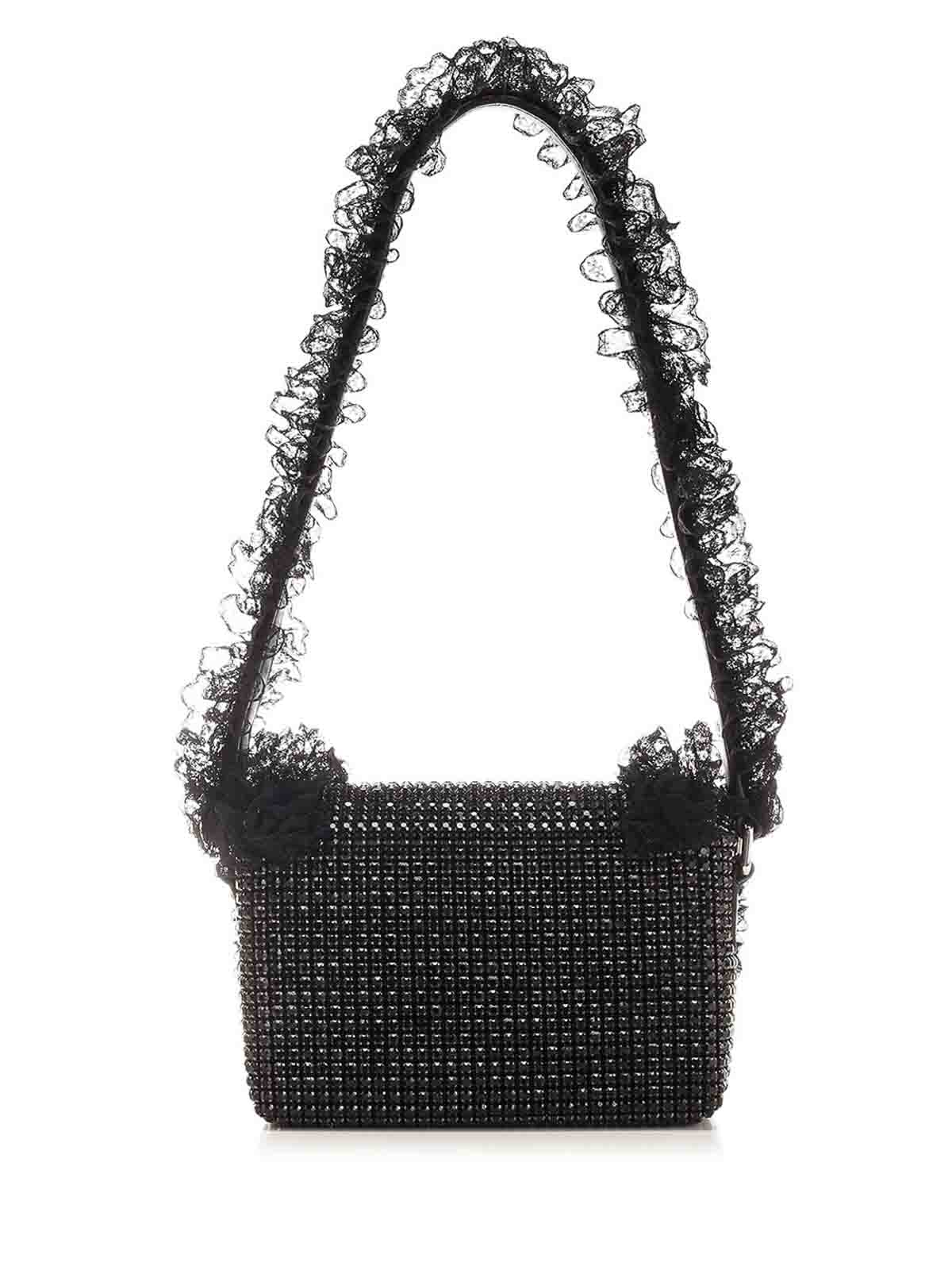 Self-portrait Crystal Lace Shoulder Bag In Black