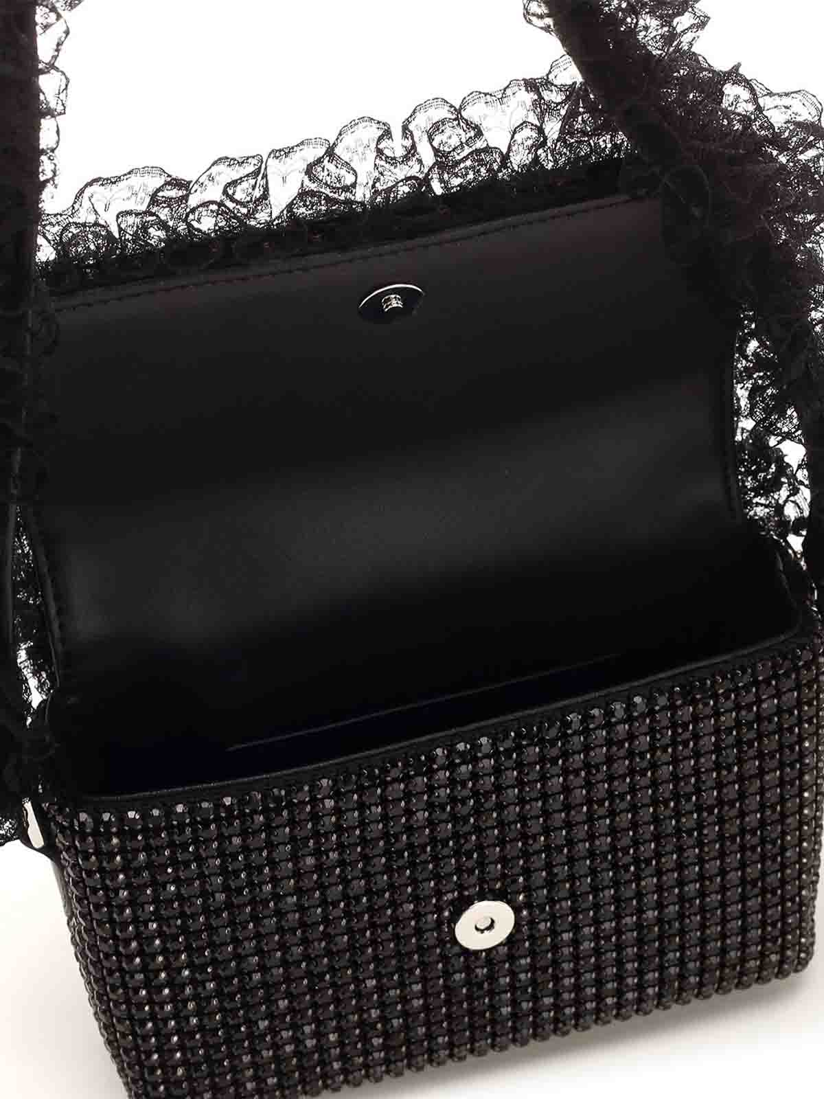 Self-portrait Crystal Lace Shoulder Bag In Black