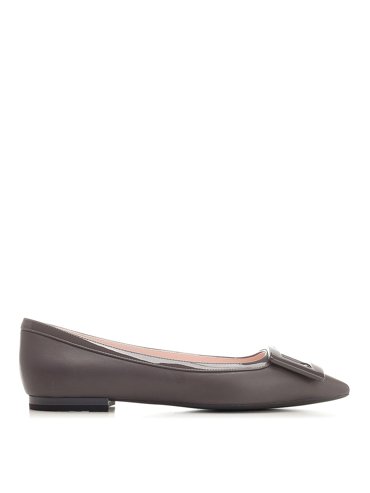 Roger Vivier Gommettine Gray Leather Ballet Flats In Gray
