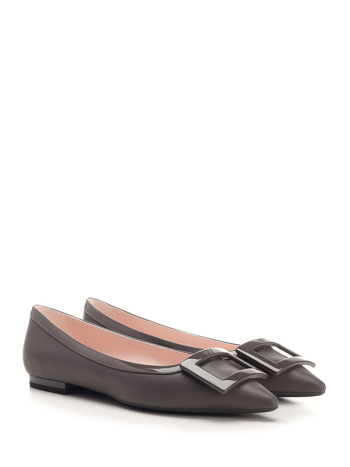 Roger Vivier Gommettine Gray Leather Ballet Flats In Gray