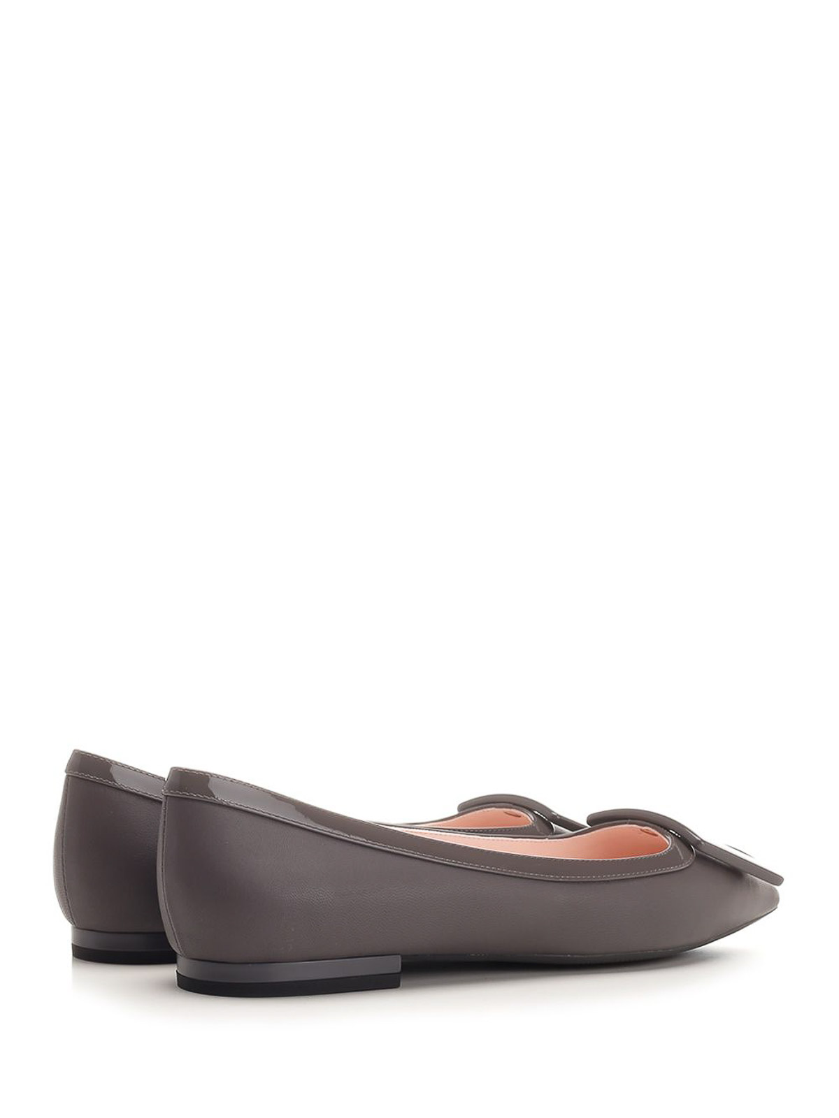 Roger Vivier Gommettine Gray Leather Ballet Flats In Gray