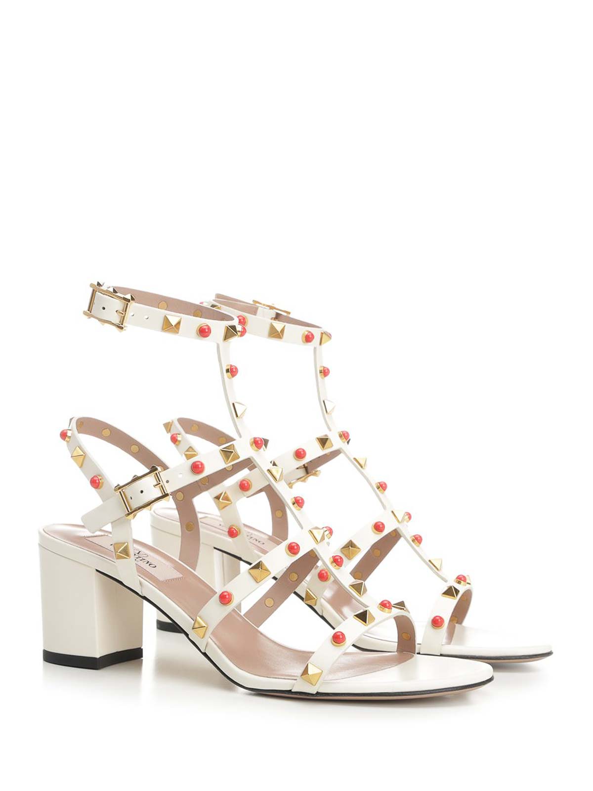 Valentino Rockstud T. 60 Block Heel Sandals In White