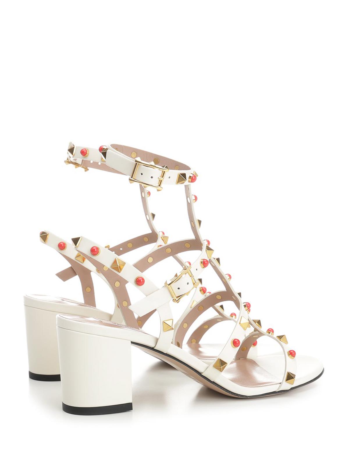 Valentino Rockstud T. 60 Block Heel Sandals In White