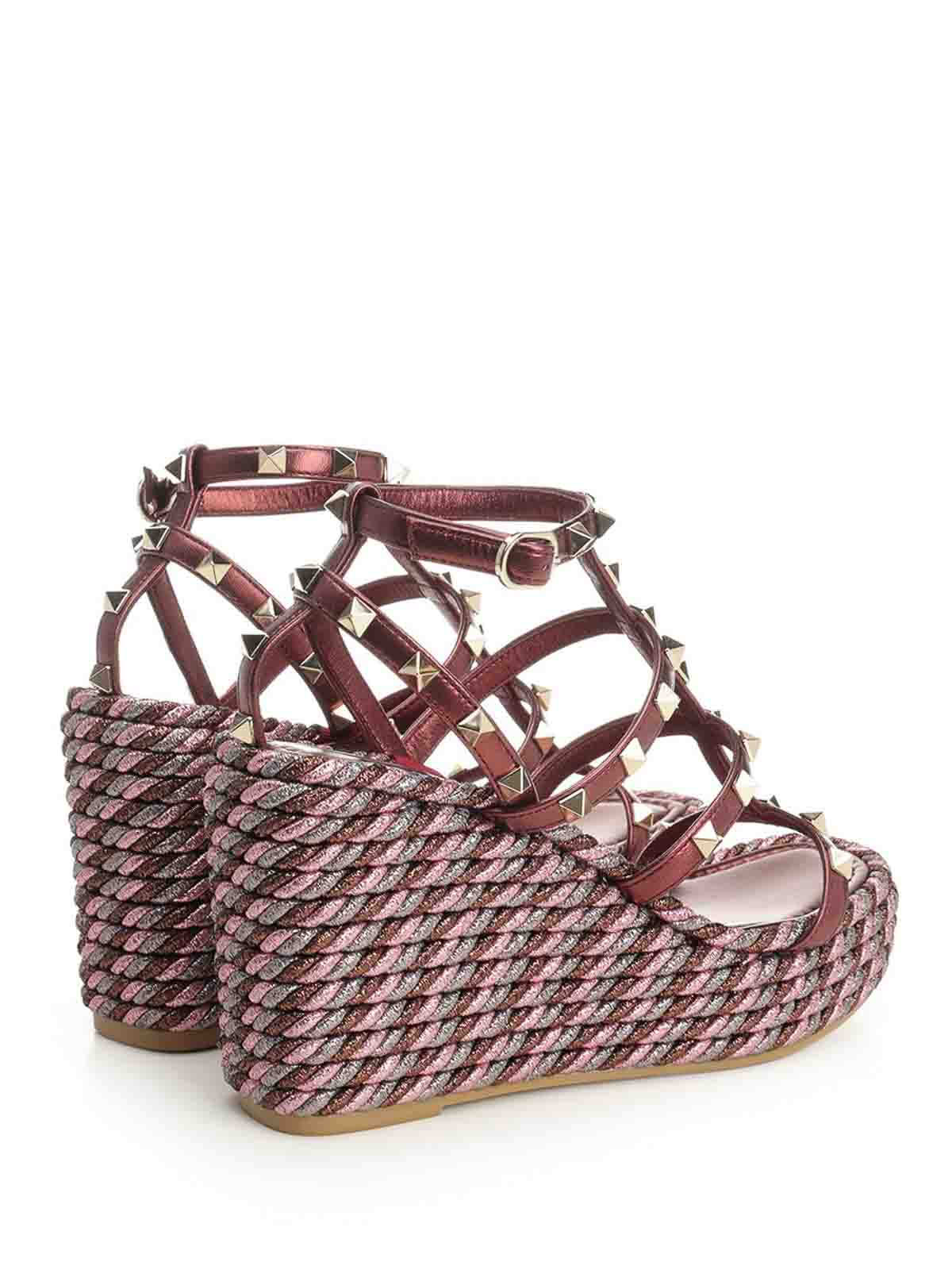 Valentino Garavani Rockstud Wedge Sandal In Laminated Nappa With 95mm Straps Woman Multicolour 42 In Purple