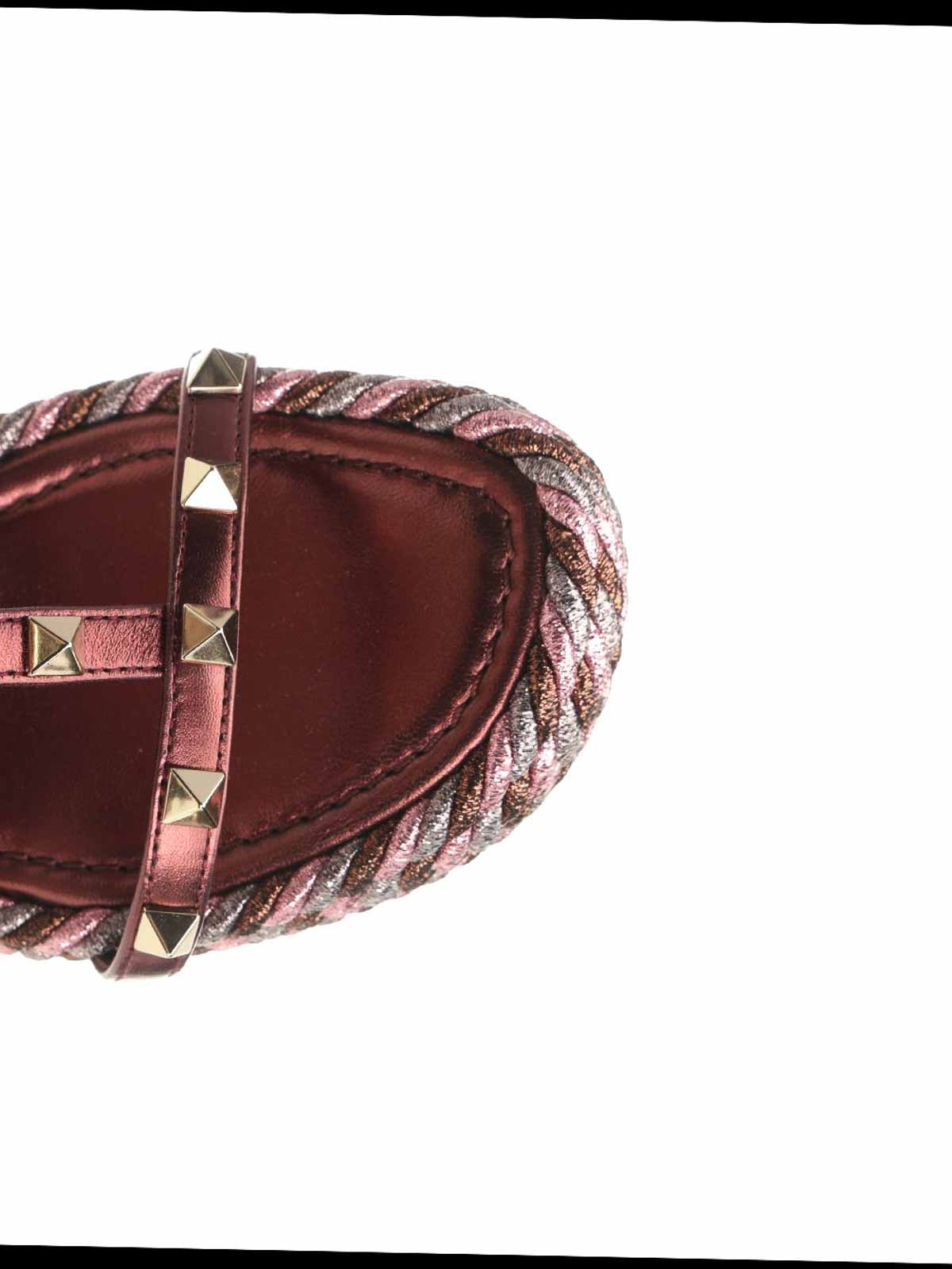 Valentino Garavani Rockstud Wedge Sandal In Laminated Nappa With 95mm Straps Woman Multicolour 42 In Purple