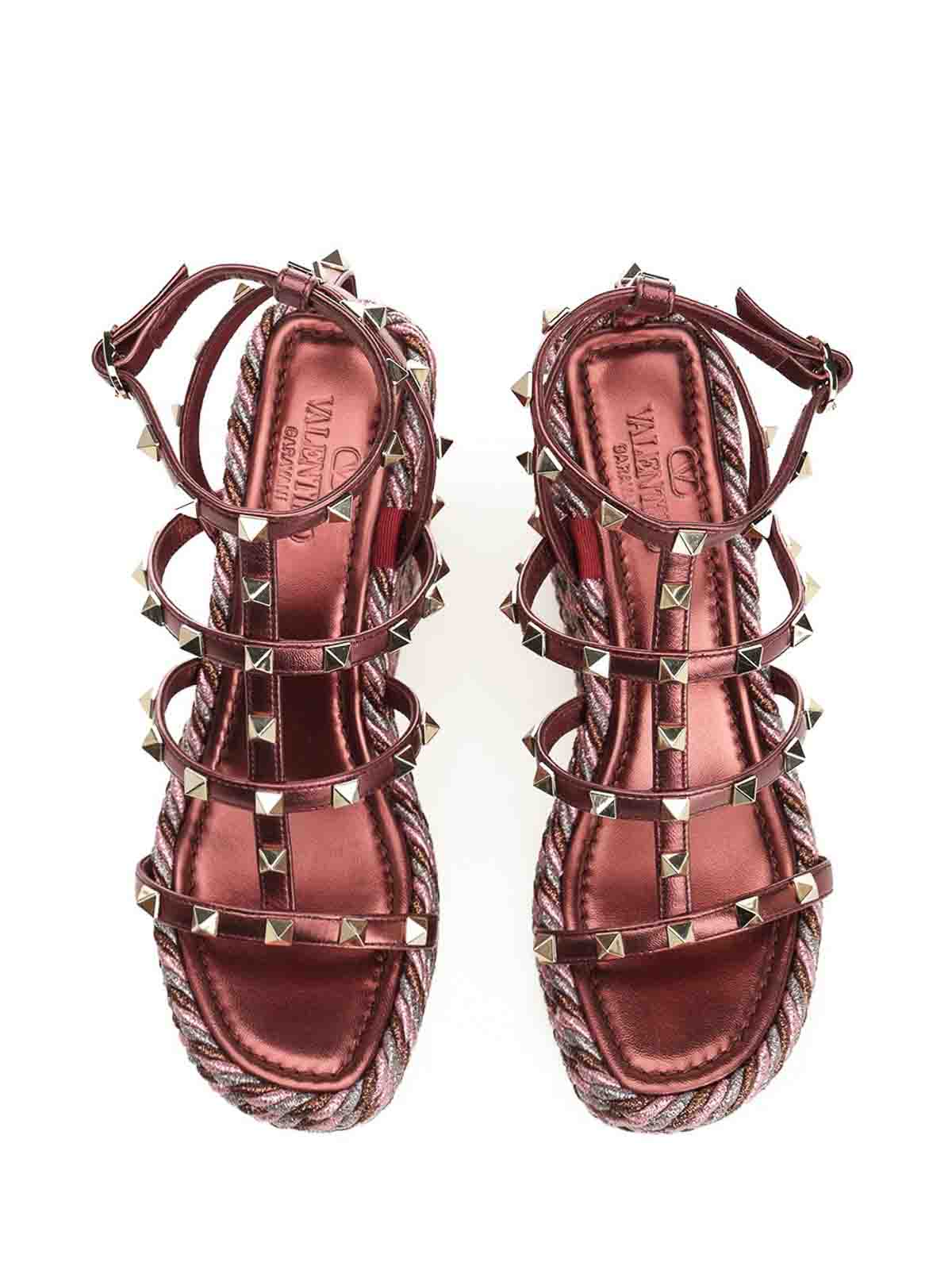 Valentino Garavani Rockstud Wedge Sandal In Laminated Nappa With 95mm Straps Woman Multicolour 42 In Purple