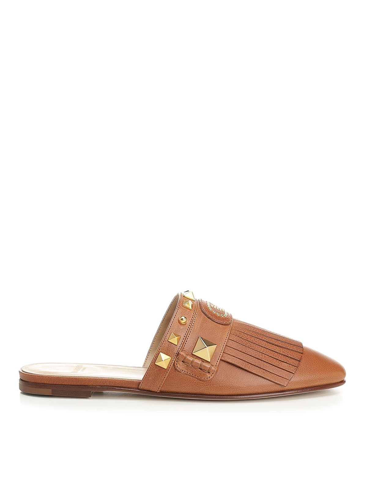 Valentino Plaster Caster Fringed Slide Mules In Brown
