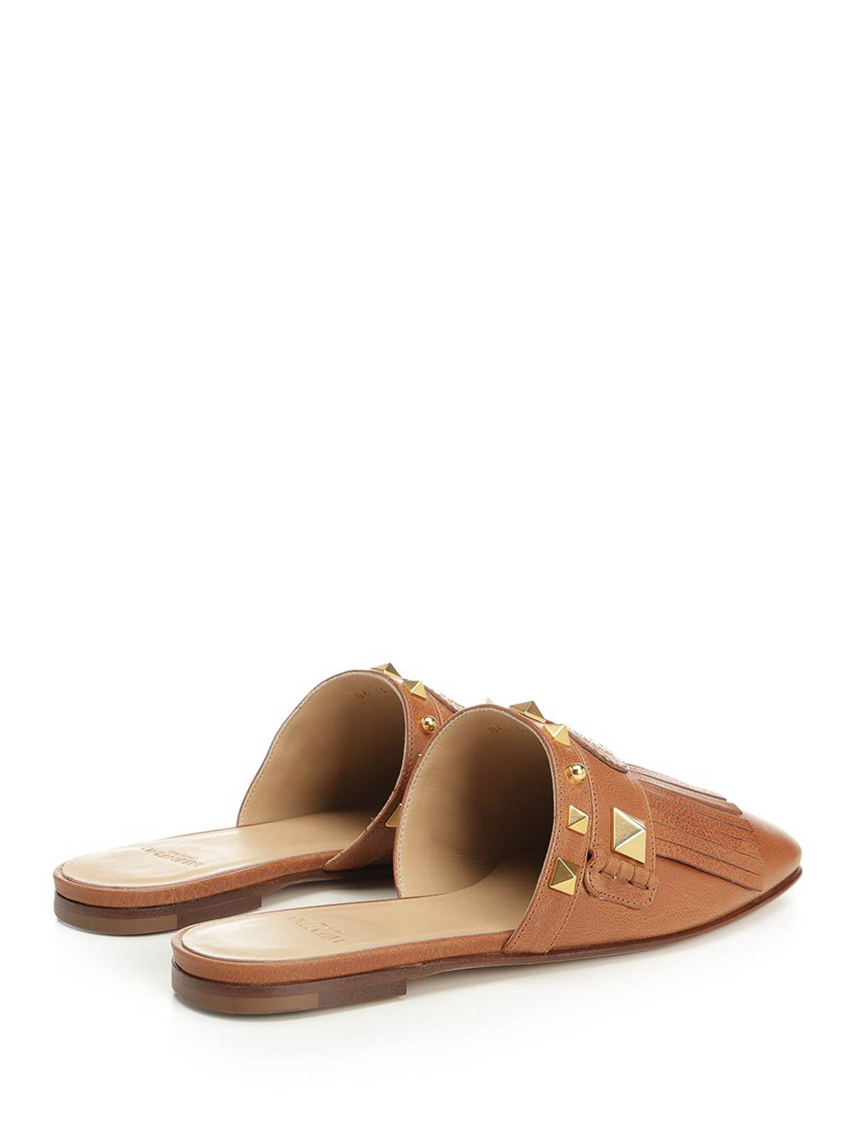 Valentino Plaster Caster Fringed Slide Mules In Brown