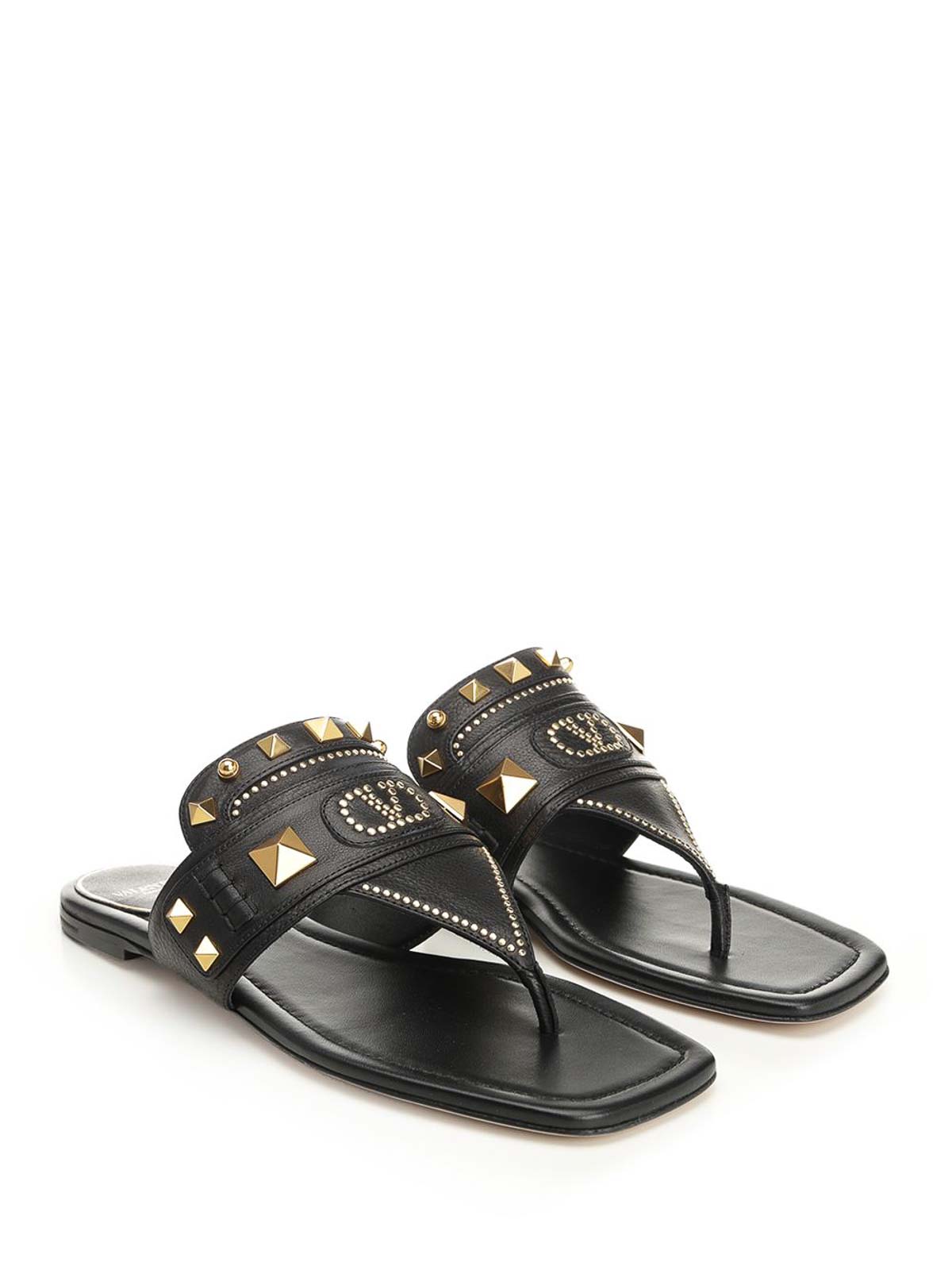 Valentino Vlogo Rockstud Leather Sandal In Black