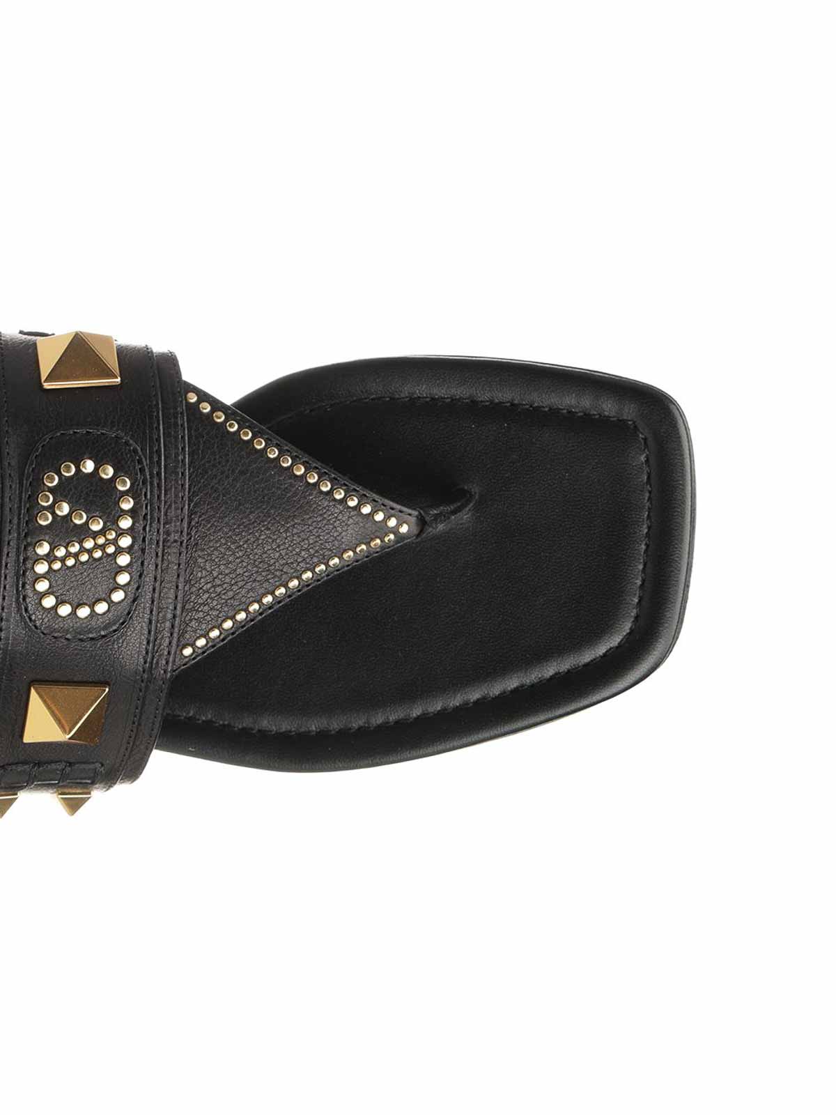 Valentino Vlogo Rockstud Leather Sandal In Black