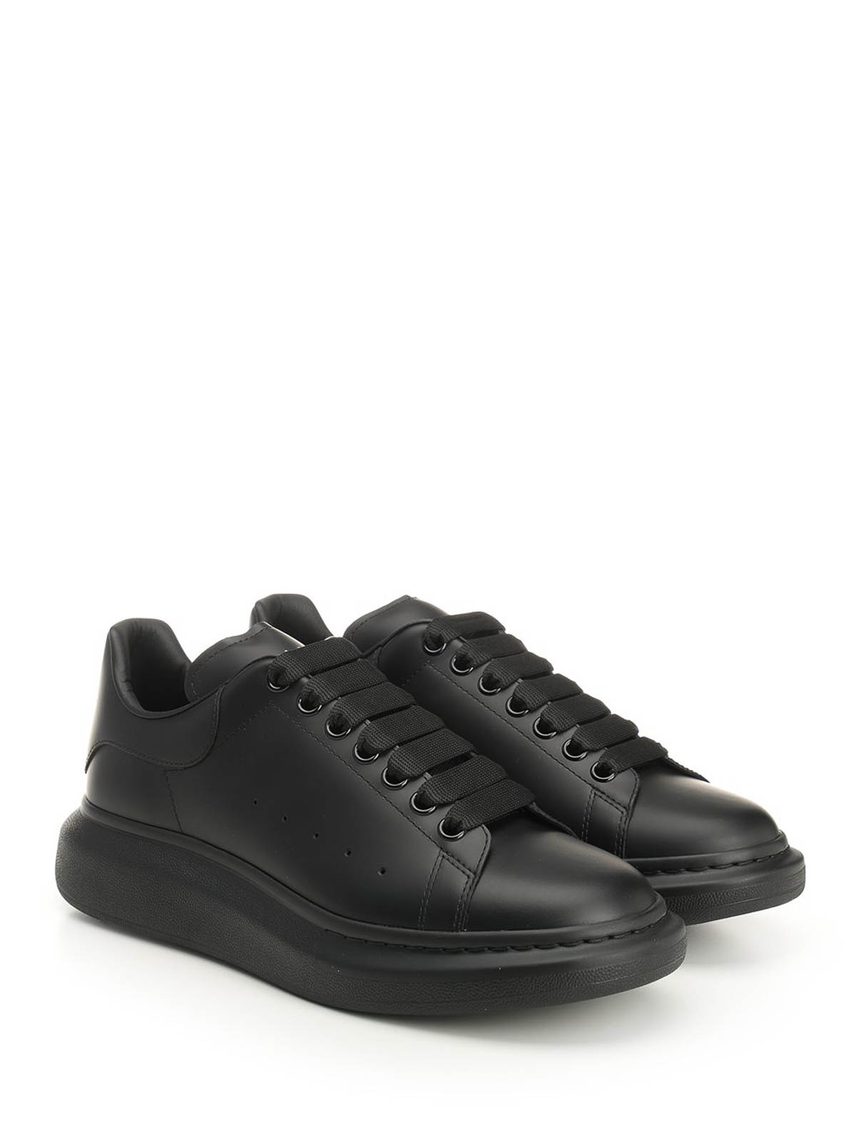 Alexander Mcqueen Oversize Leather Low-top Sneakers In Black