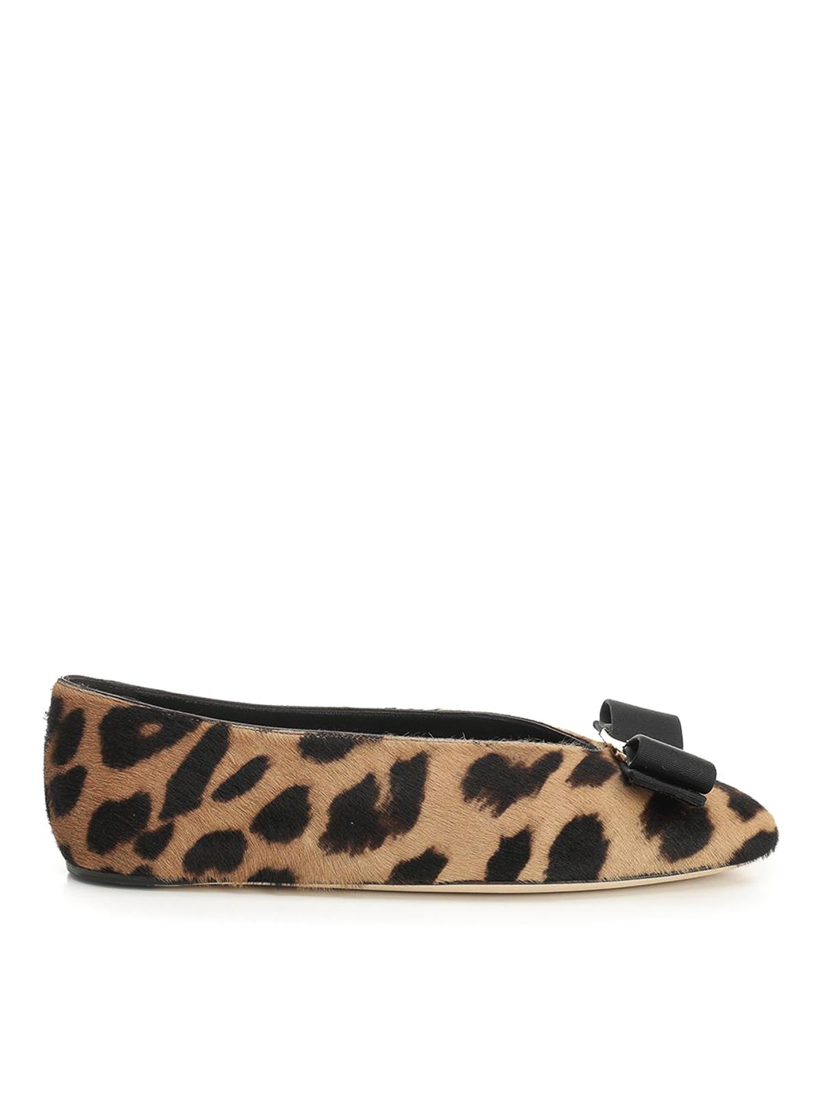 Ferragamo Animal Print Bow Detail Flat Sole Ballerina In Multi