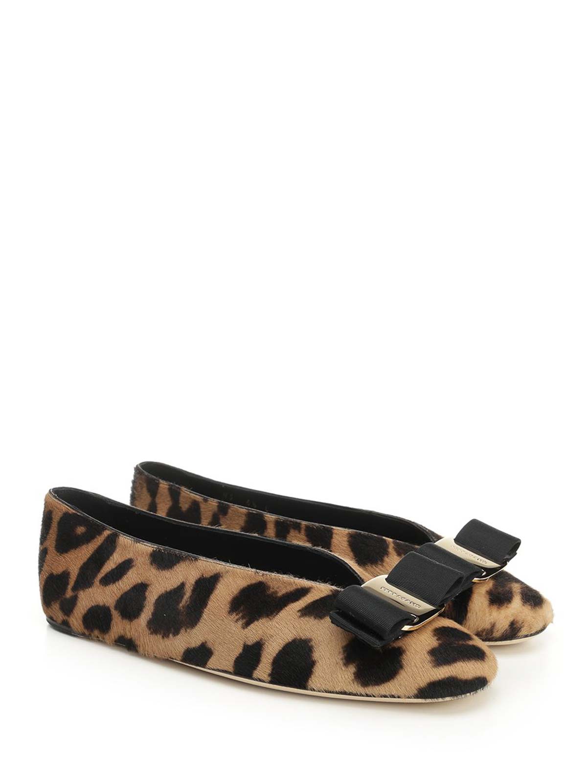 Ferragamo Animal Print Bow Detail Flat Sole Ballerina In Multi