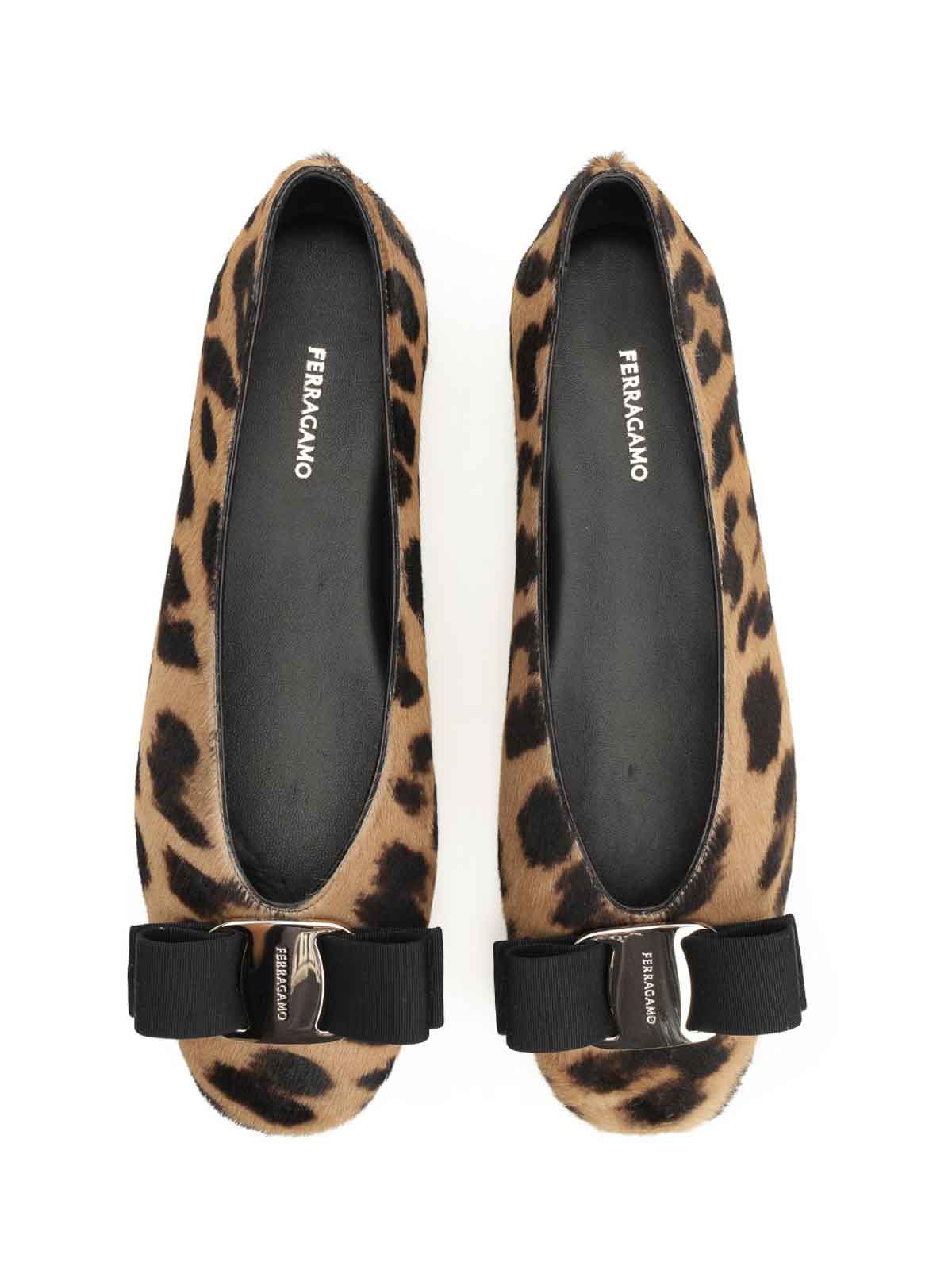 Ferragamo Animal Print Bow Detail Flat Sole Ballerina In Multi