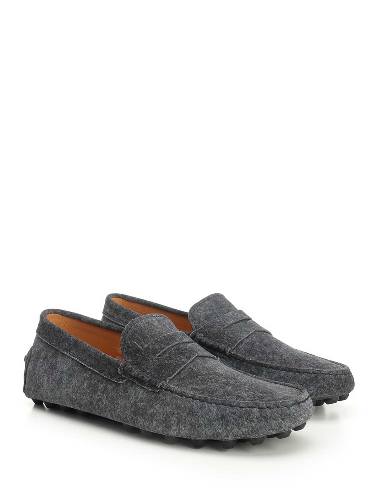 Tod's Almond Toe Leather Loafers With Penny Strap In Blue