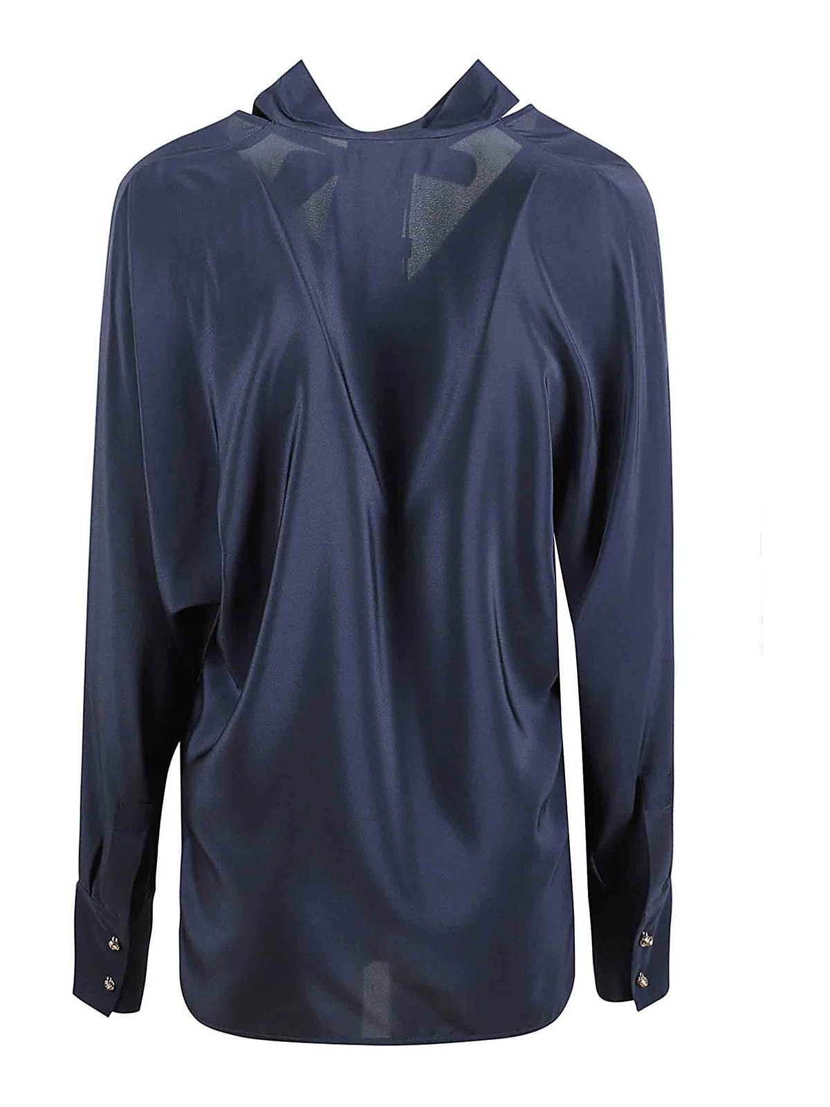Max Mara Silk Blouse With Deep V-neckline And Tie Detail In Blue