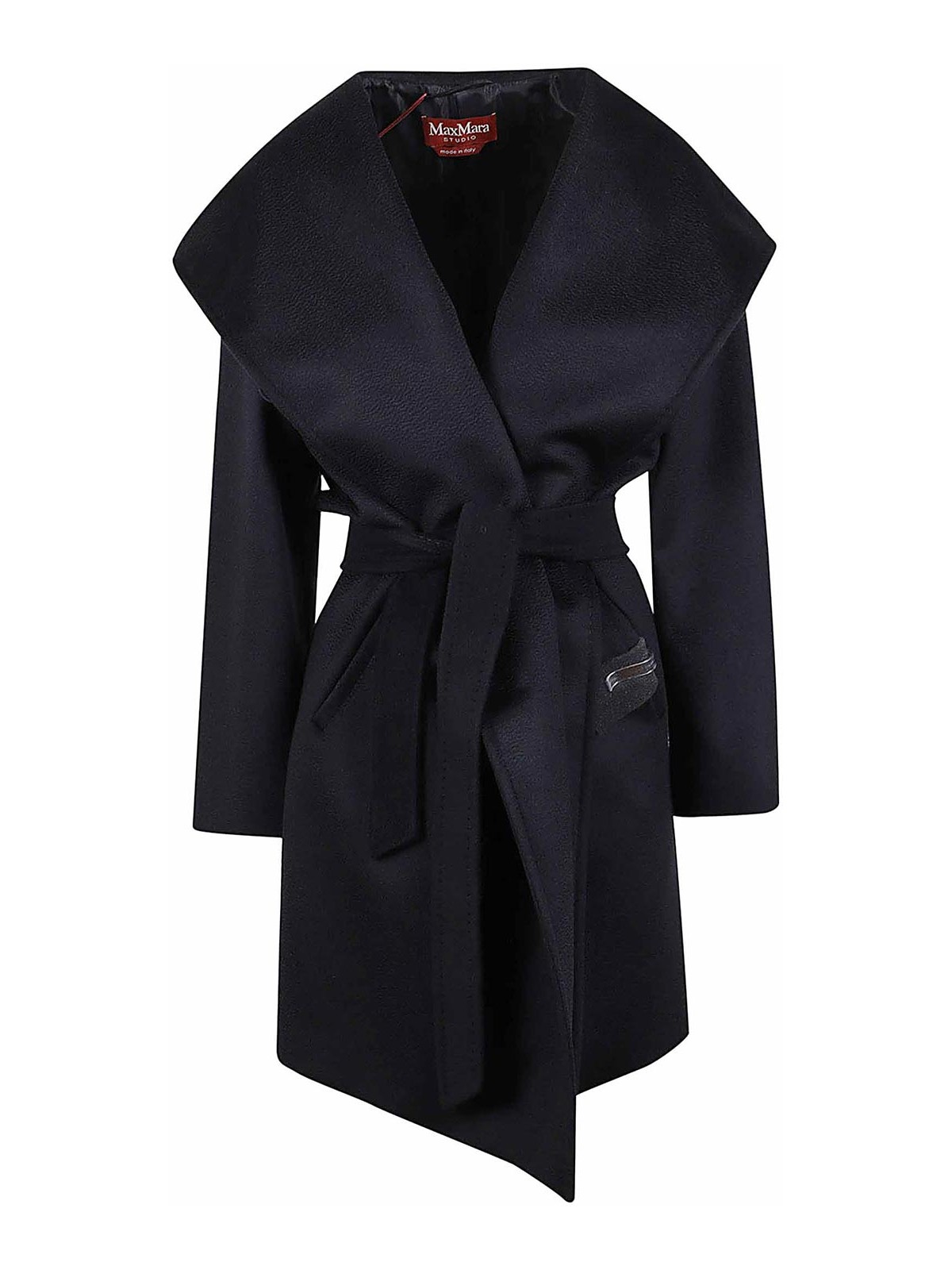 Max Mara Wool Coat With Dramatic Shawl Collar In Blue