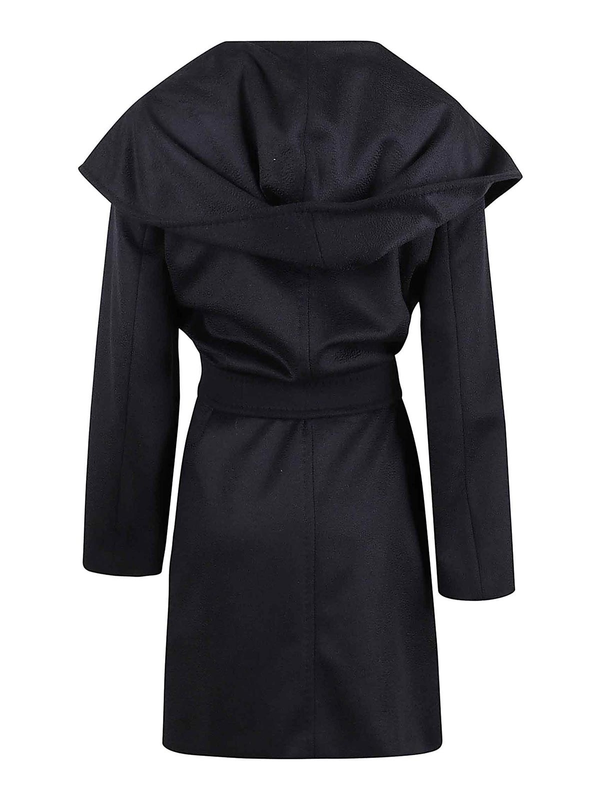 Max Mara Wool Coat With Dramatic Shawl Collar In Blue
