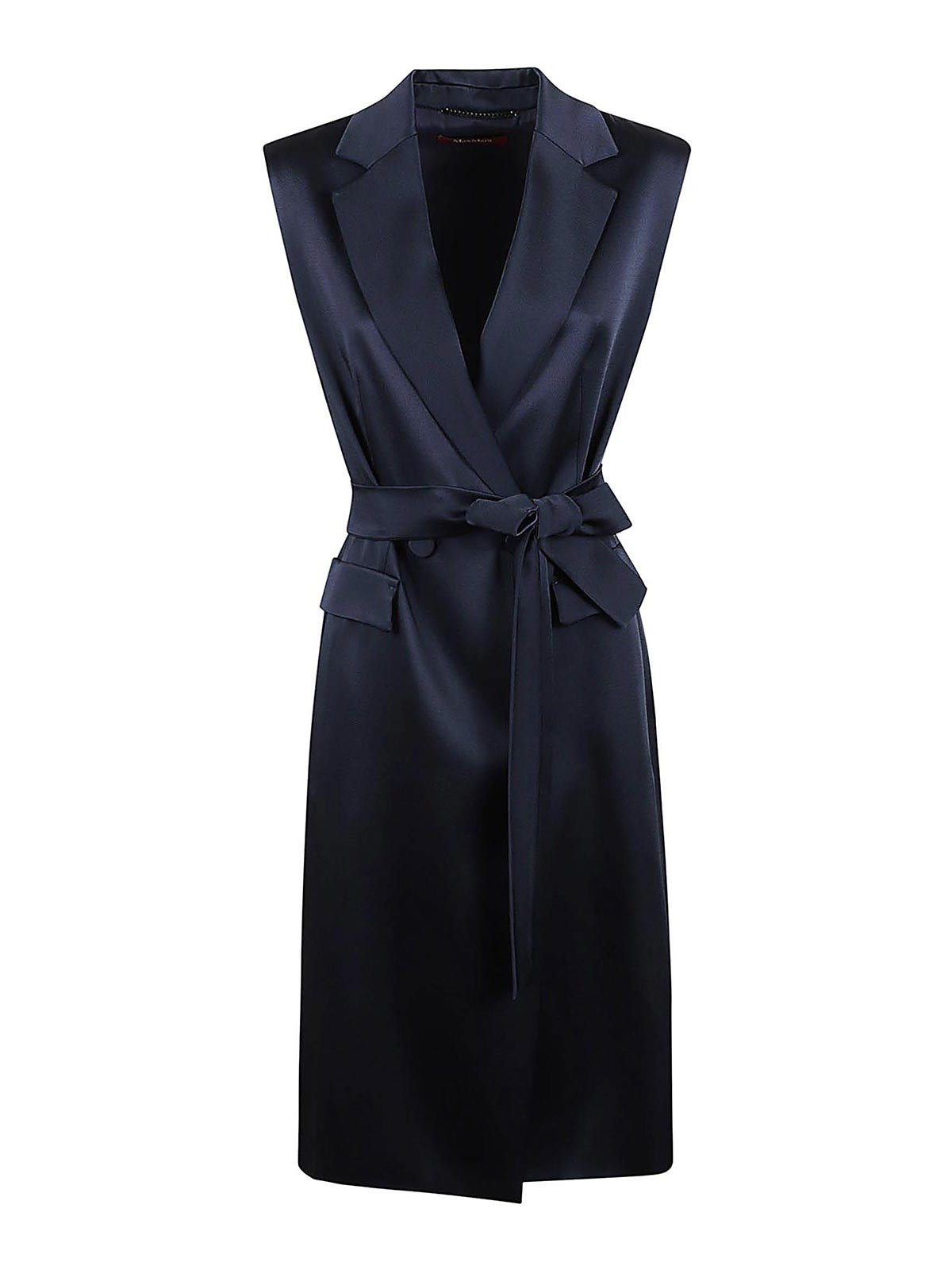 Max Mara Sleeveless Tailored Jacket With Deep V-neckline In Blue