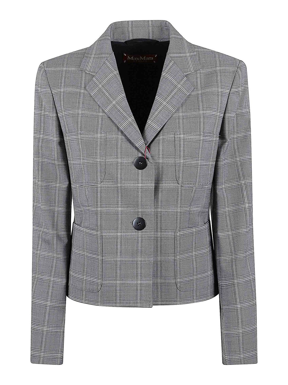 Max Mara Tailored Grey Wool Blazer With Classic Plaid Pattern In Gray