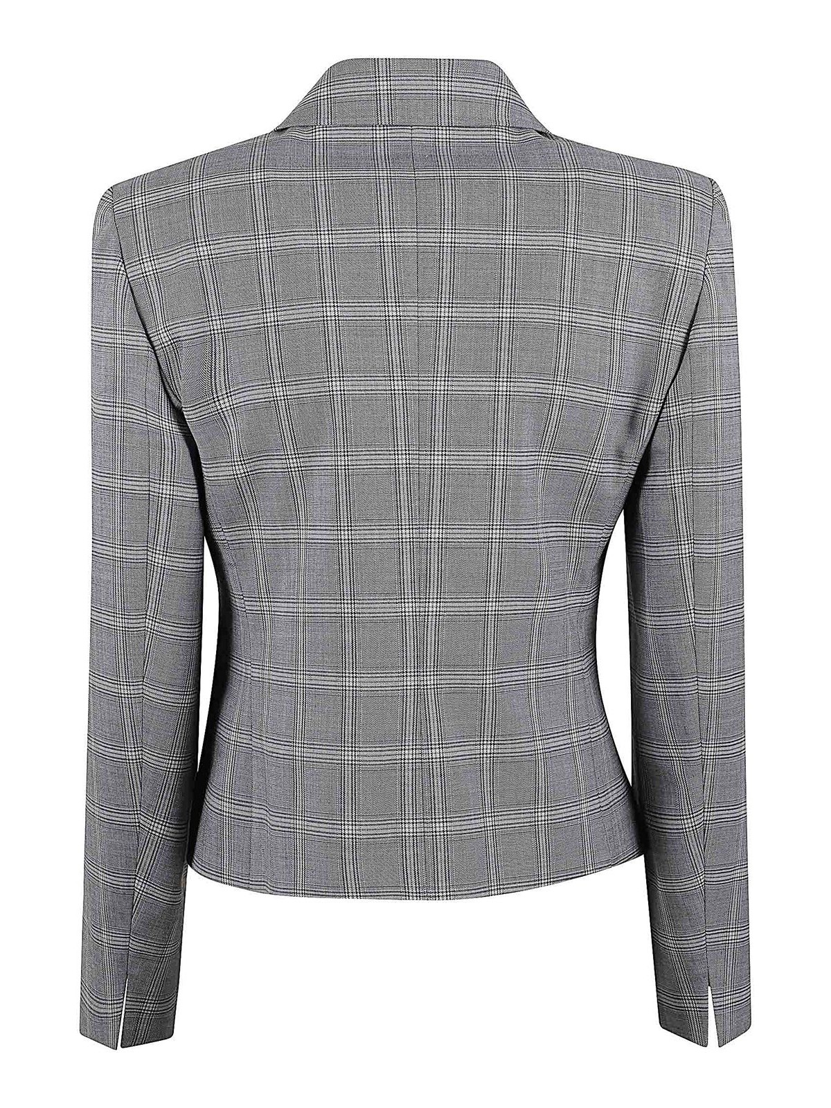 Max Mara Tailored Grey Wool Blazer With Classic Plaid Pattern In Gray