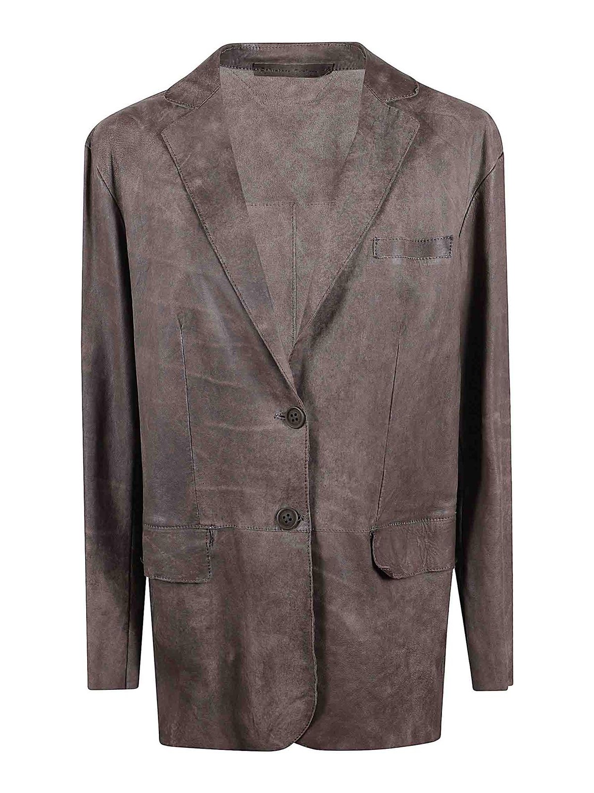 Salvatore Santoro Brown Leather Jacket With Notched Lapel In Brown