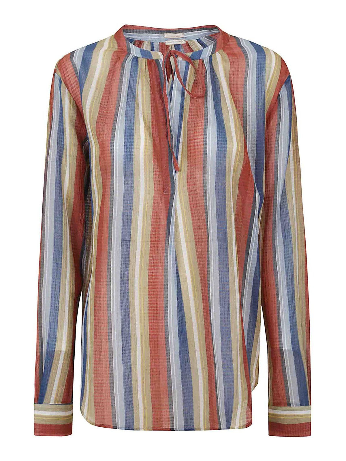 Massimo Alba Relaxed Fit Lightweight Cotton Shirt With Tie Detail In Multi