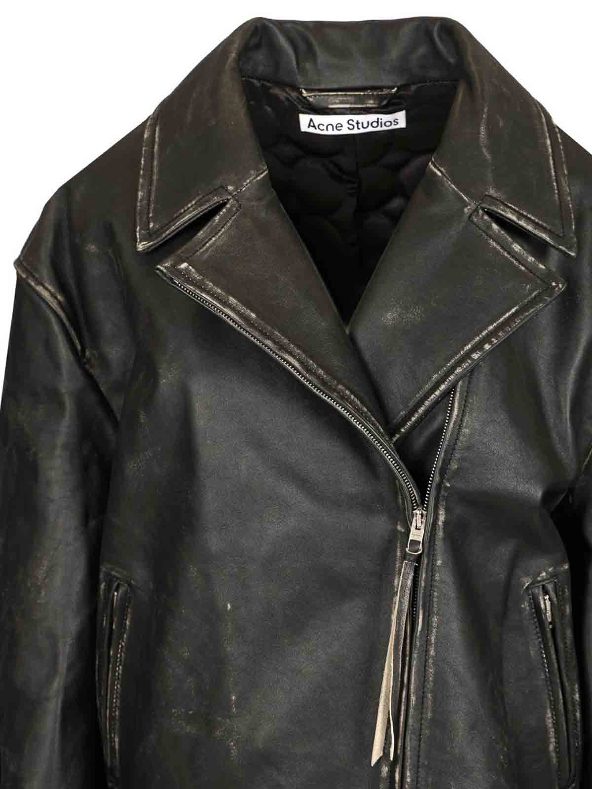 Acne Studios Double Breasted Leather Jacket Jackets Black In Black