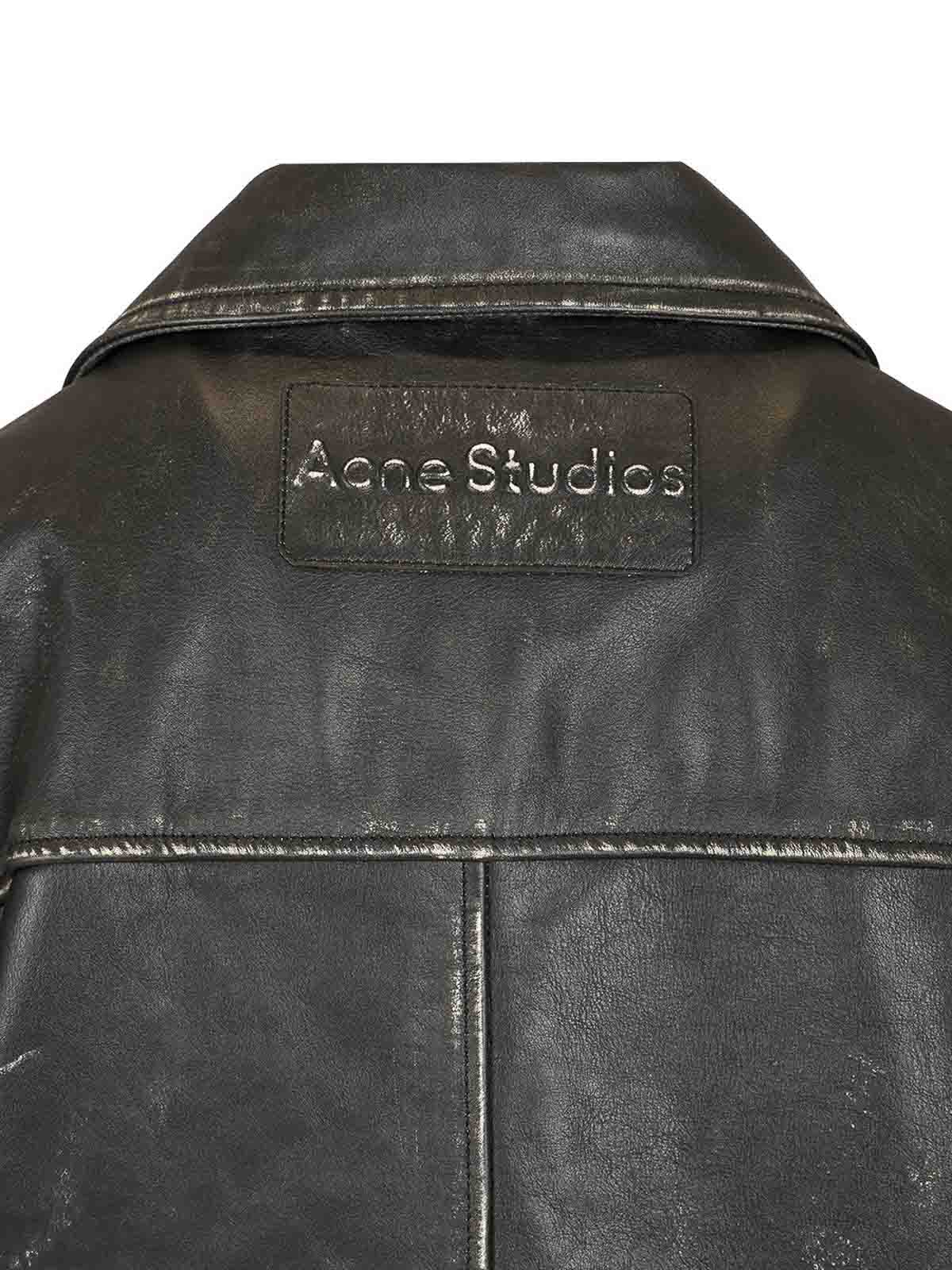 Acne Studios Double Breasted Leather Jacket Jackets Black In Black