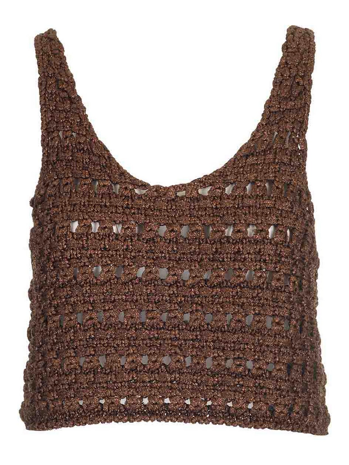 Alanui Viscose Knit Cropped Top Knitwear Brown In Brown
