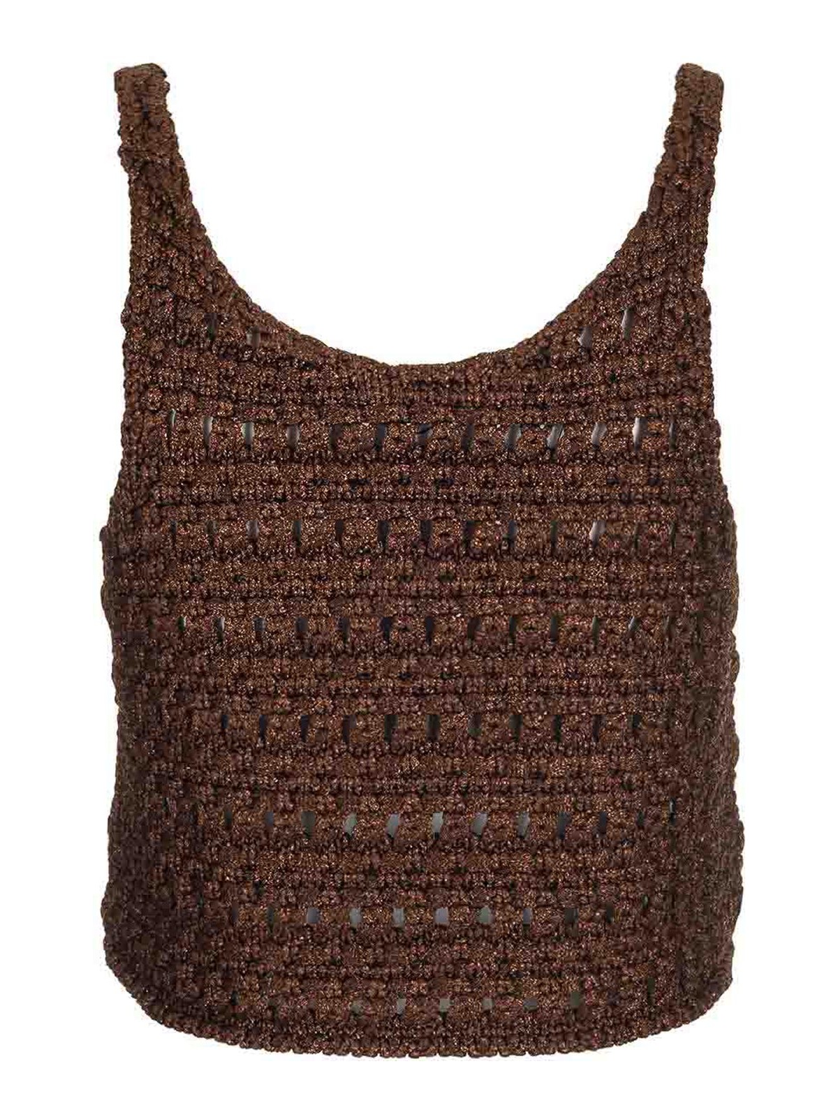 Alanui Viscose Knit Cropped Top Knitwear Brown In Brown