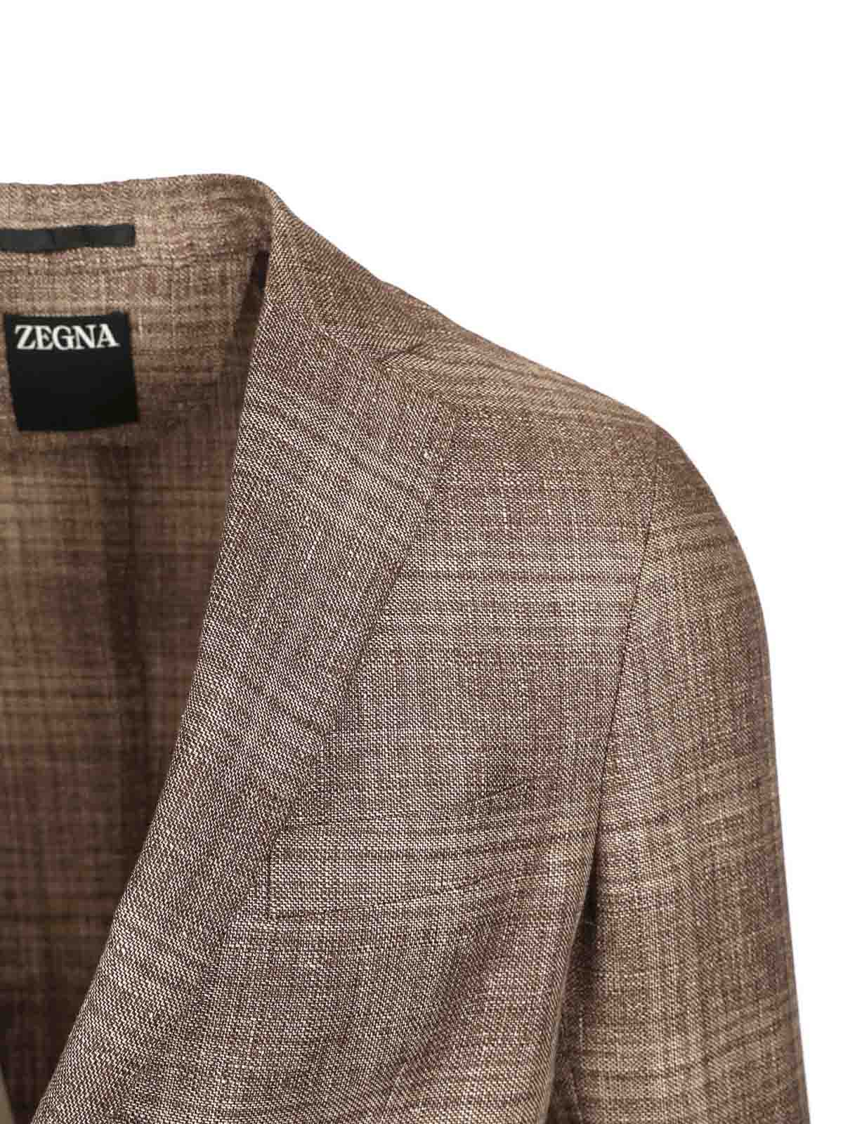 Zegna Wool And Linen Jacket In Blue