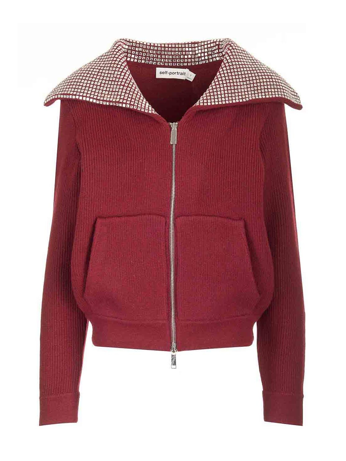 Self-portrait Oversized Collar Cardigan Jackets Bordeaux In Red