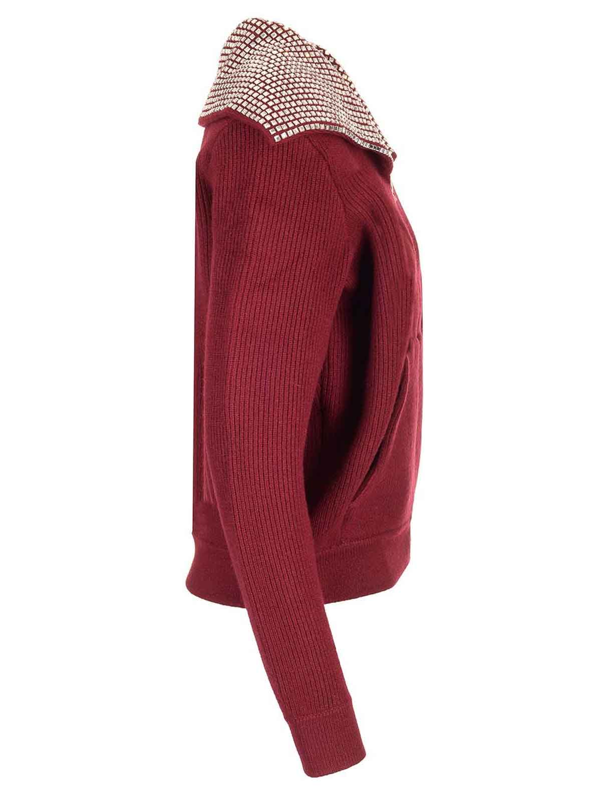 Self-portrait Oversized Collar Cardigan Jackets Bordeaux In Red