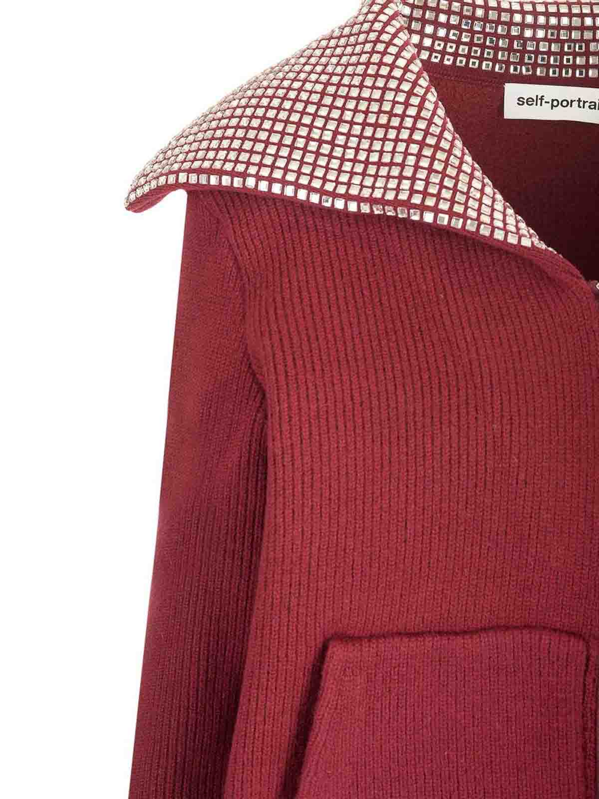 Self-portrait Oversized Collar Cardigan Jackets Bordeaux In Red