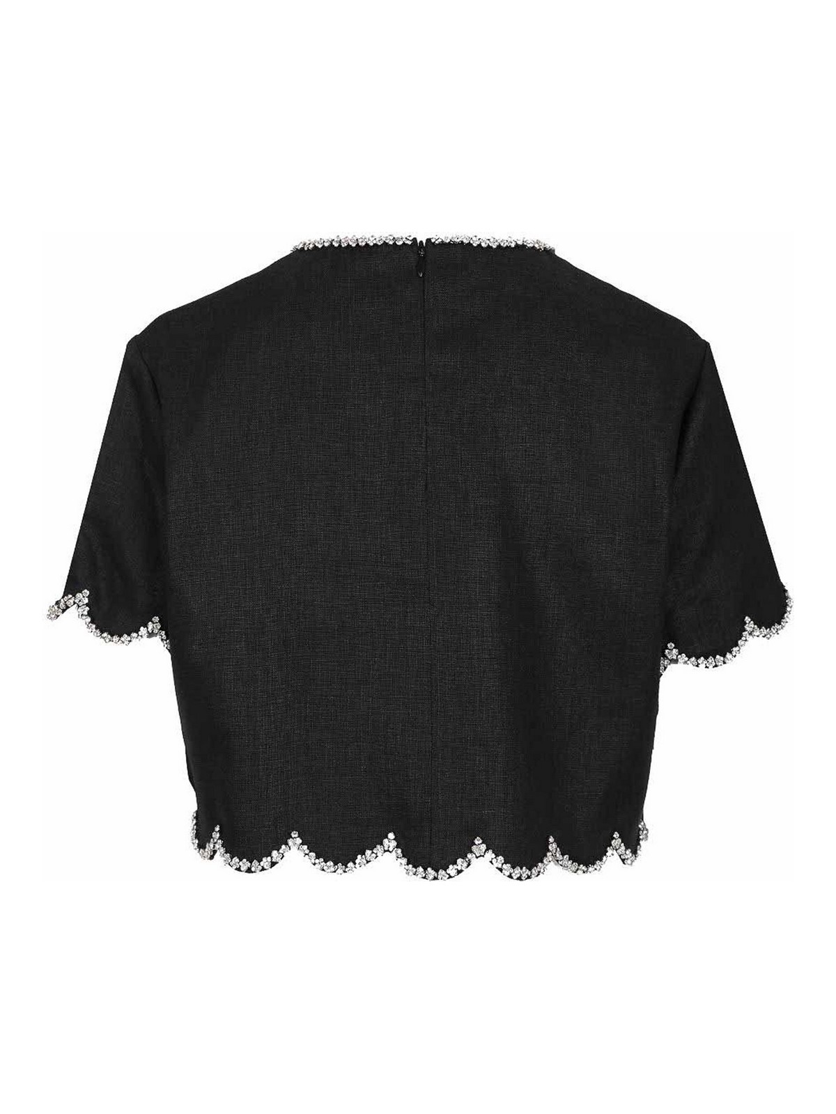 Zimmermann Crush Cropped Crystal-embellished Linen Top In Black