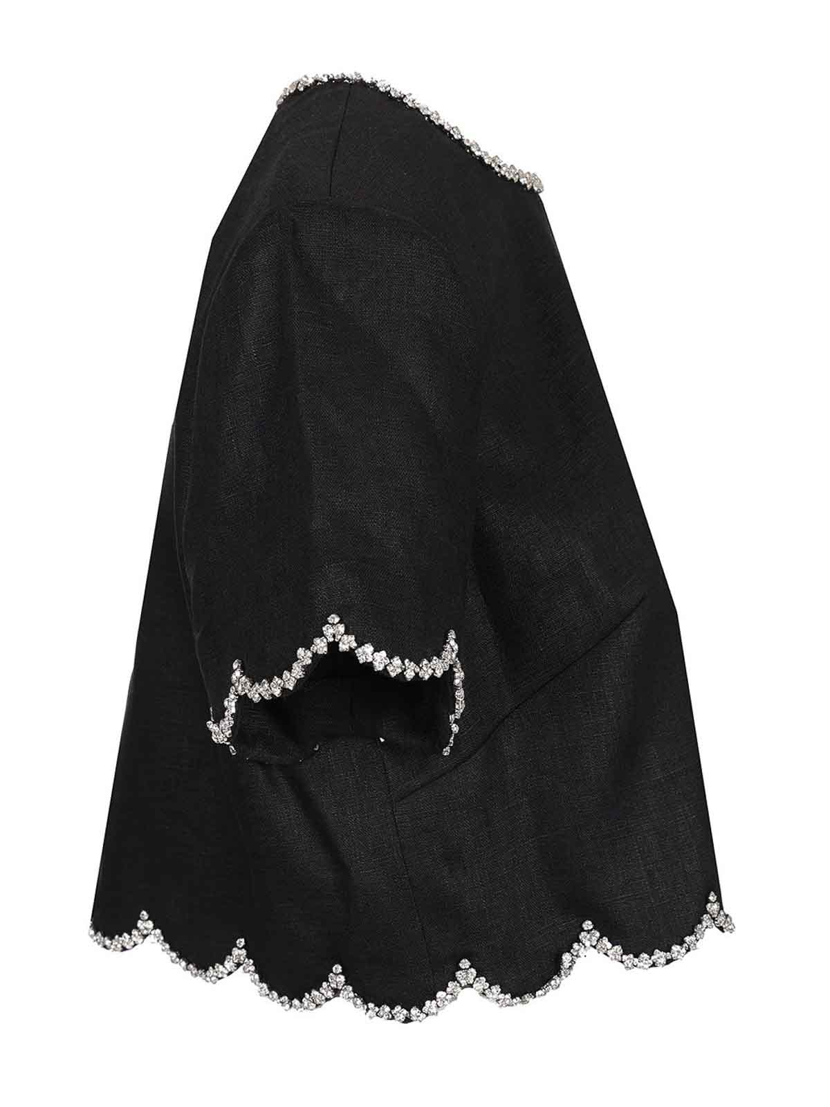 Zimmermann Crush Cropped Crystal-embellished Linen Top In Black