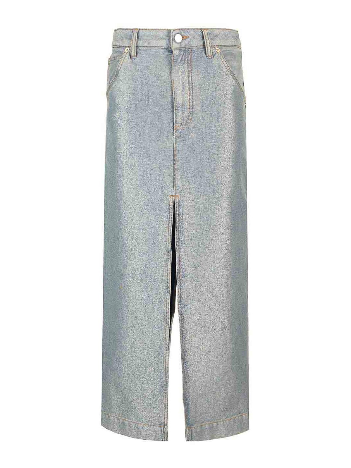 Darkpark Lurex Denim Skirt With Vintage Effect In Blue