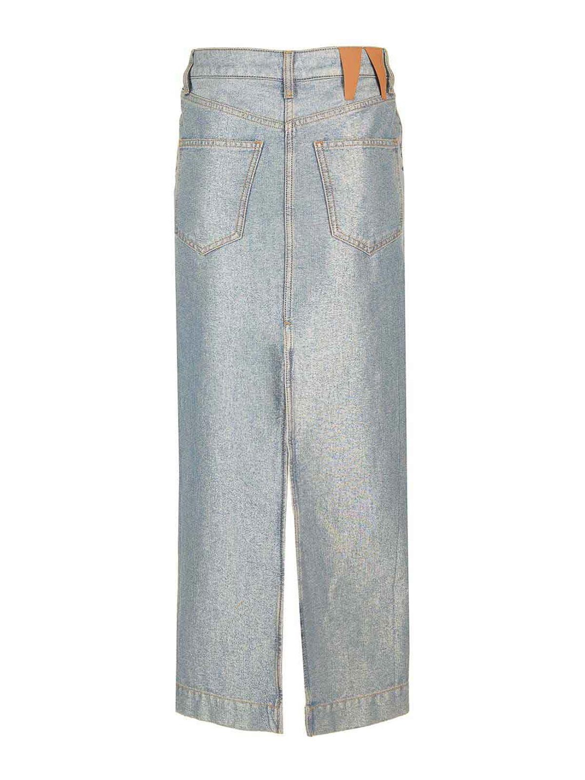 Darkpark Lurex Denim Skirt With Vintage Effect In Blue