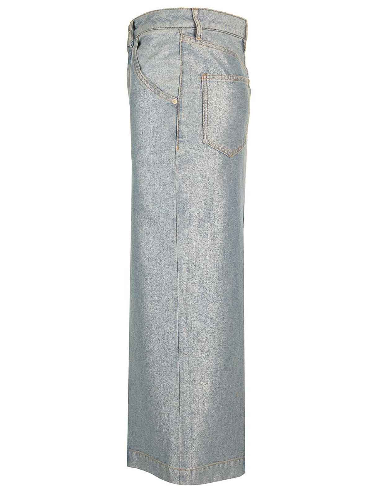 Darkpark Lurex Denim Skirt With Vintage Effect In Blue