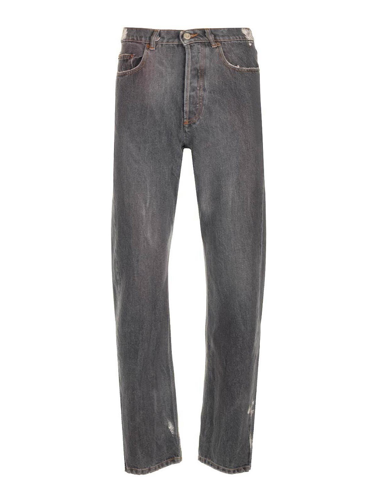 Magliano Unregular Logo Patch Jeans In Gray