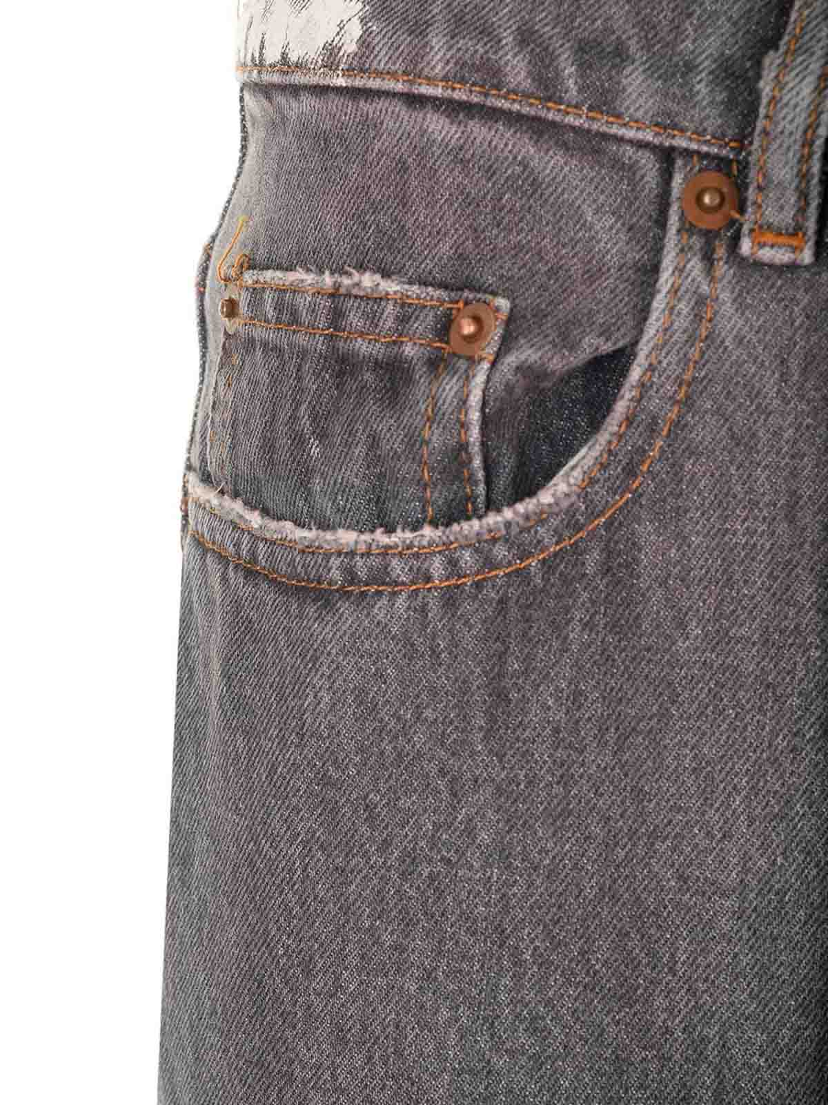 Magliano Unregular Logo Patch Jeans In Gray