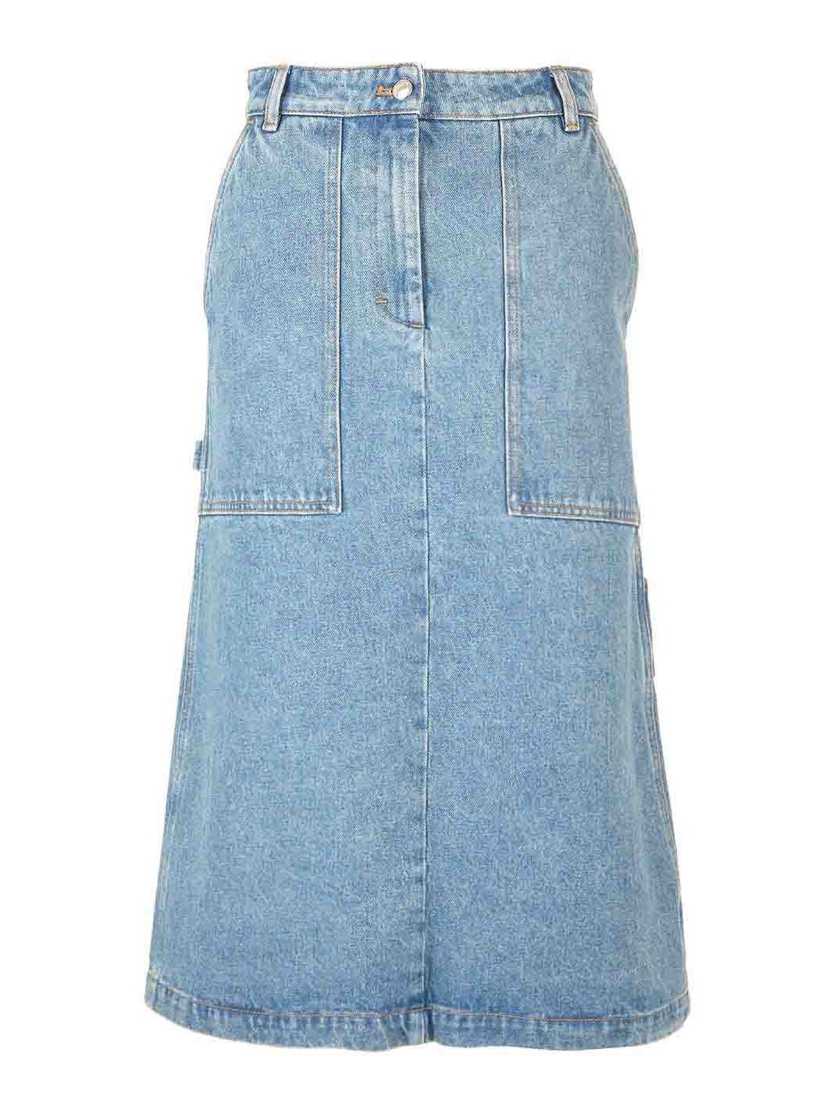Maison Kitsuné Denim Midi Skirt Skirts Blue In Blue
