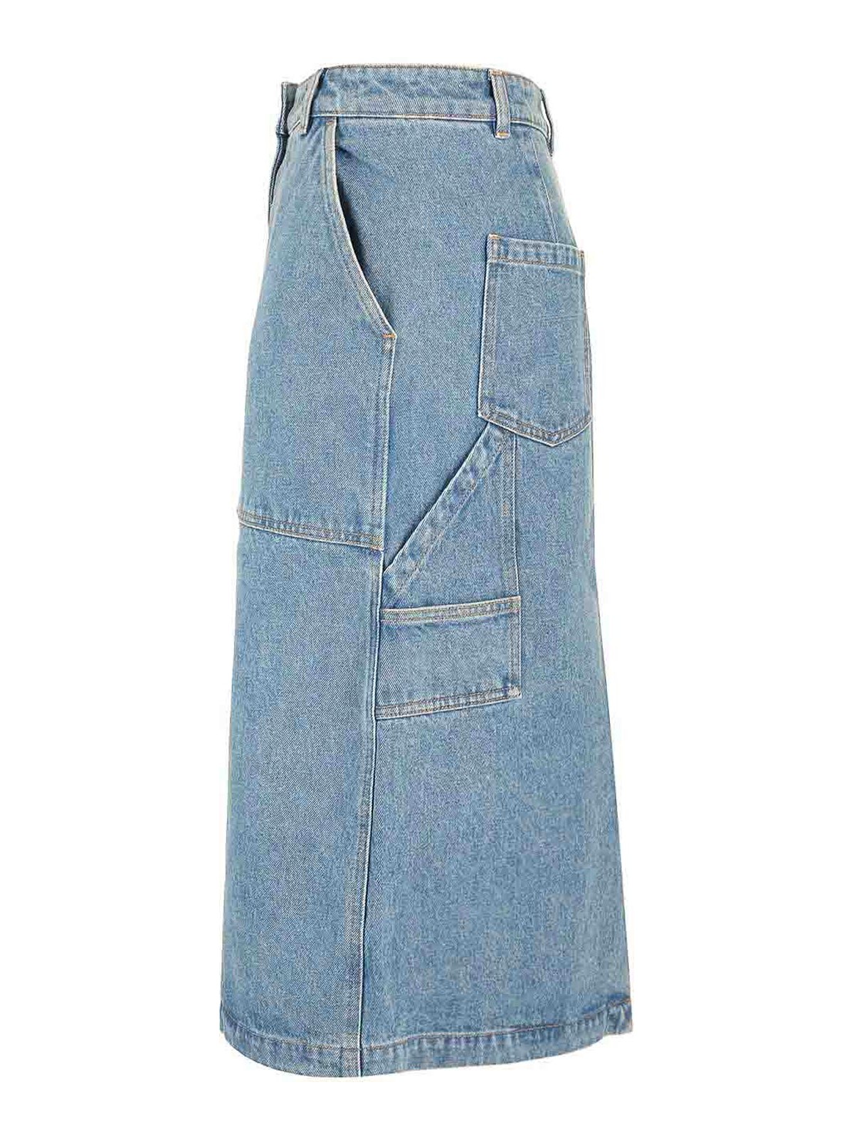 Maison Kitsuné Denim Midi Skirt Skirts Blue In Blue